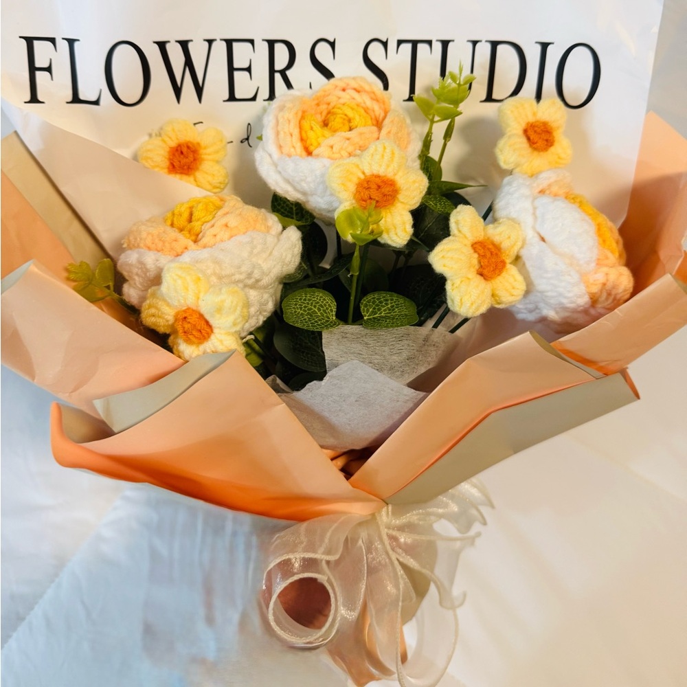 Charming Yellow and White Crochet Floral Arrangement